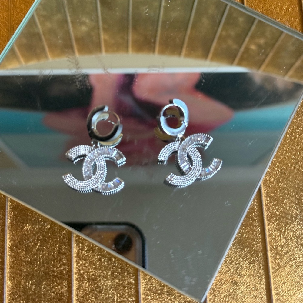Silver  Austrian crystal drop pierced earrings